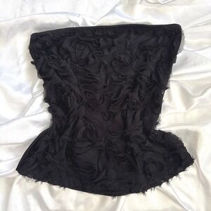 Dots Black Rosette Tube Top Strapless 3D Floral Peplum Blouse Large
